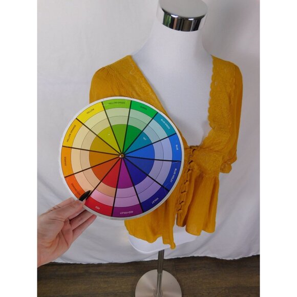 American Threads Mustard Lace Blouse L Boho Cottagecore Witch - Picture 8 of 11